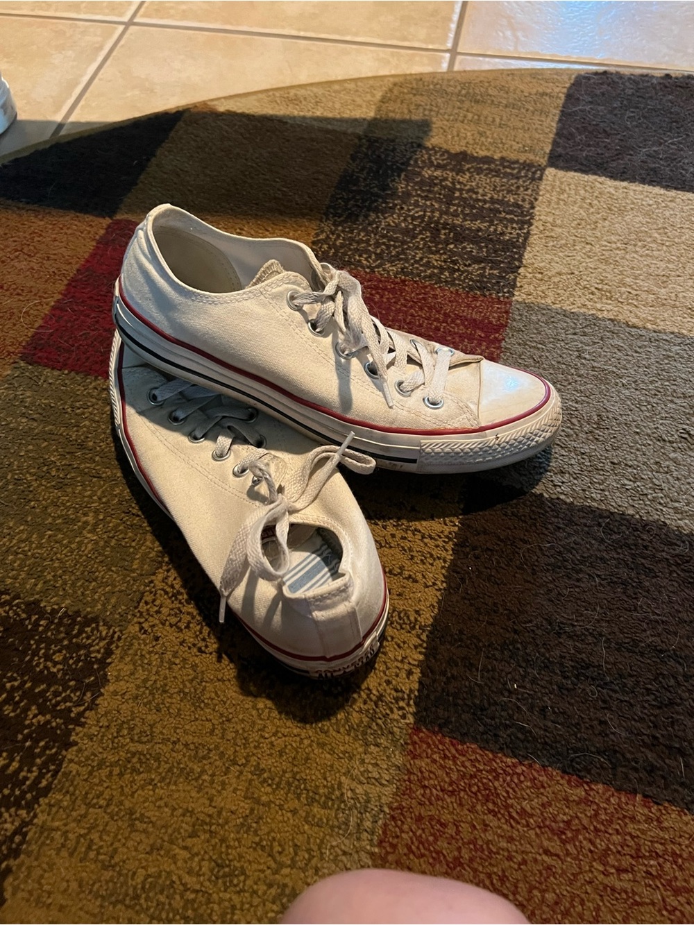 Converse Classic White Canvas Low-Top Sneakers with Red Trim